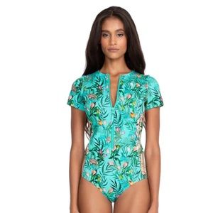 Johnny Was Tania Neoprene Surf One Piece Swimsuit Tesl w/Tropical Print